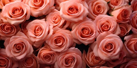 Background of beautiful roses in peach color. Color of the year 2024. Generative AI