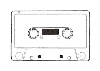 Hand-drawn music box as a line drawing digitized with white fill on a transparent background