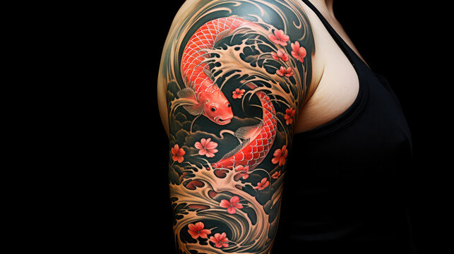 Japanese inspired koi carp tattoo on a man's upper arm