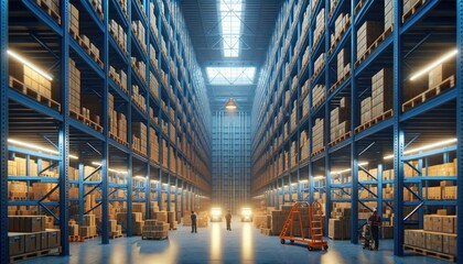 Fototapeta premium warehouse interior with shelves, pallets and boxes