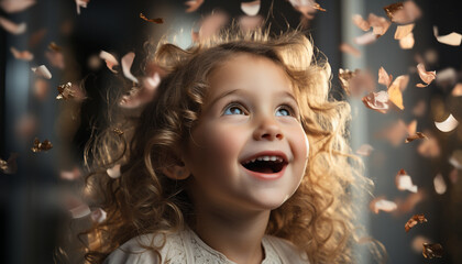 A cute, smiling girl enjoying a joyful birthday celebration indoors generated by AI