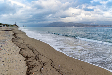 Stretch of beach on the Strait of Messina between the towns of Ganzirri and Capo Peloro in the municipality of Messina. Area affected by the construction of the Bridge over the Strait of Messina - 734277706
