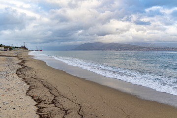 Stretch of beach on the Strait of Messina between the towns of Ganzirri and Capo Peloro in the municipality of Messina. Area affected by the construction of the Bridge over the Strait of Messina - 734277795