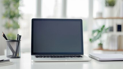 laptop on white table. generative ai