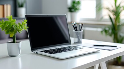 Fototapeta premium laptop on white table. generative ai