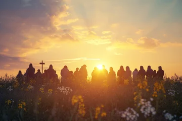 Fotobehang peaceful scene of a sunrise service on Easter Sunday © Formoney