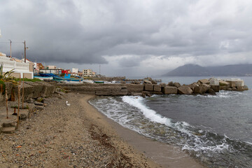 Stretch of beach on the Strait of Messina between the towns of Ganzirri and Capo Peloro in the municipality of Messina. Area affected by the construction of the Bridge over the Strait of Messina - 734278965