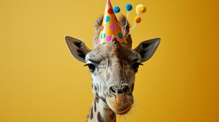 Giraffe with birthday hat generative ai