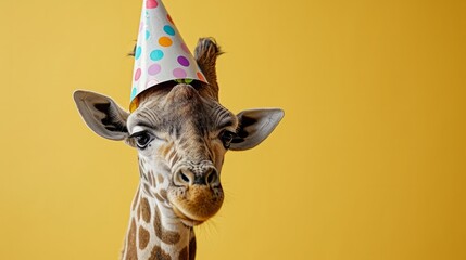 Giraffe with birthday hat generative ai