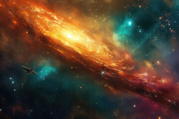 breathtaking view of a distant galaxy, swirling with vibrant colors and studded with countless...