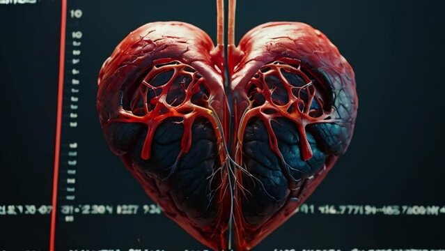 Human Heart Beating Full And Section View Cardiovascular System Rotation Animation in 4K With Greenscreen
