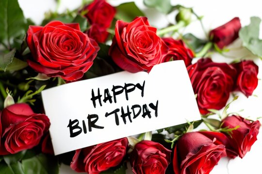 red roses with a happy birthday sign Generative AI