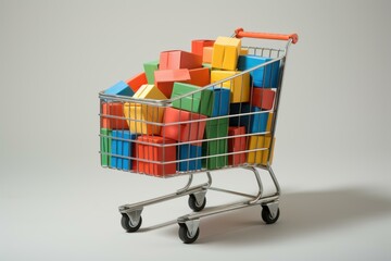 Recyclable Paper boxes shopping cart. Store trade. Generate Ai