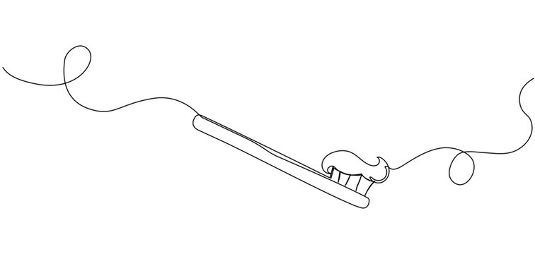 recommend clip art: Toothbush with a paste in continuous one line art style. Dental care concept. Simple vector illustration