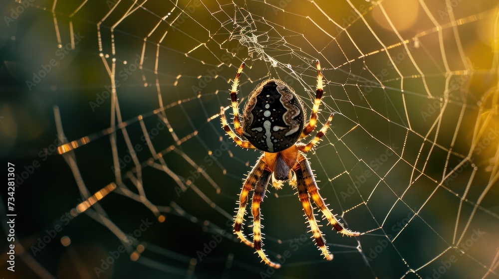 Wall mural a close up of a spider on it's web in the middle of it's cobwe.
