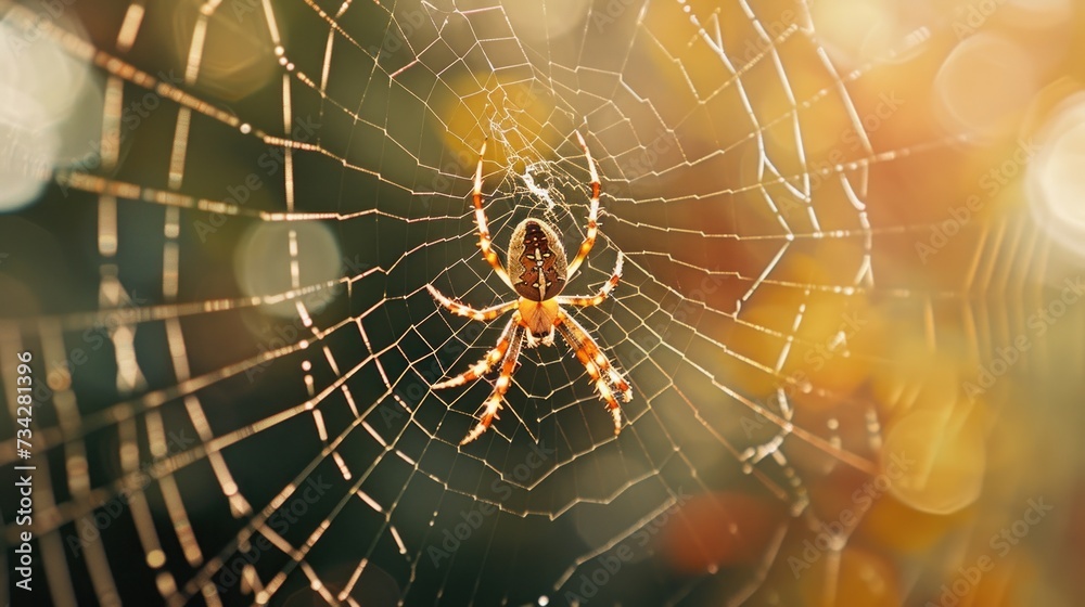Wall mural a close up of a spider on it's web in the middle of it's cobwe.