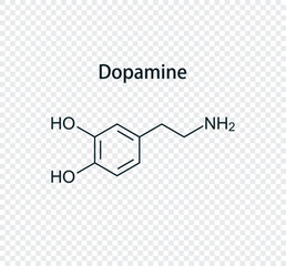 Chemical structure of dopamine. Vector illustration isolated on transparent background.