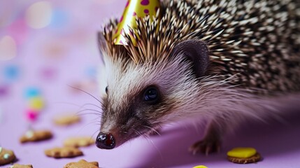 Hedgehog with birthday hat, generative ai
