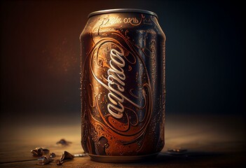 Cola drink in metal can. Generative AI