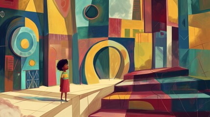 curiosity in a child's eyes as they explore a museum generative ai