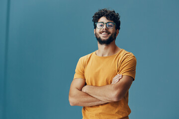 Background man expression portrait looking young happy person adult face confidence guy - obrazy, fototapety, plakaty