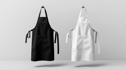 Modern a black and a white and aprons with shadow mockup isolated on on light gray background....