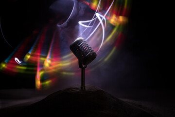 Microphone for sound, music, karaoke in audio studio or stage. Mic technology. Speech broadcast...