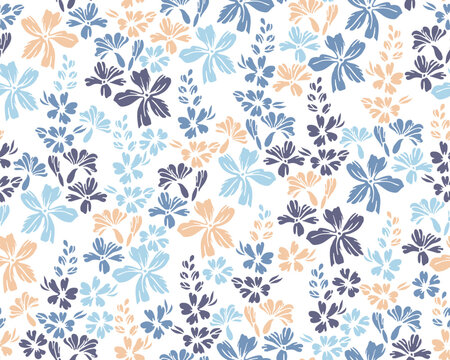 Tiny meadow buttercup flowers endless ornament vector illustration. Ditsy