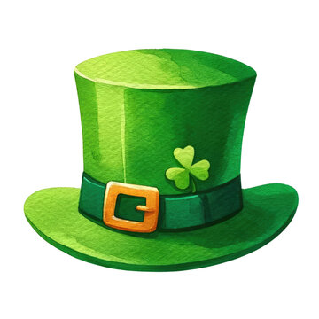 Watercolor leprechaun hat. Irish culture concept. St. Patrick's Day element clipart.