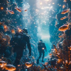 Underwater Adventure: Scuba Divers Exploring a Coral Reef