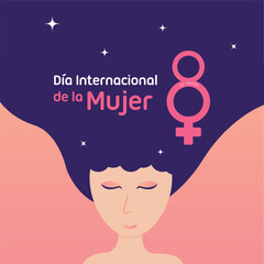 8 de marzo día internacional de la mujer. Ilustración de rostro de mujer - obrazy, fototapety, plakaty