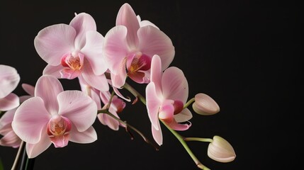 Naklejka na ściany i meble Elegant orchid flowers isolated on black
