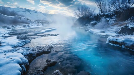 a body of water surrounded by snow covered rocks - Powered by Adobe