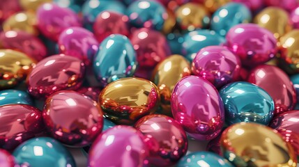 Fototapeta na wymiar Pile of colorful shiny Easter eggs background
