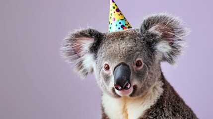 Naklejka premium Koala with birthday hat generative ai