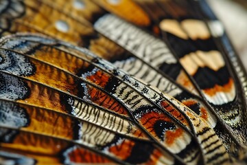 a close up of a colorful butterfly wing - obrazy, fototapety, plakaty