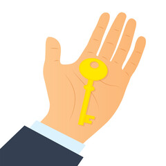 businessman's hand holding golden key- vector illustration