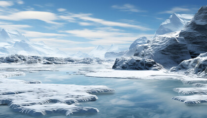 Majestic mountain peak reflects tranquil blue sky in winter generated by AI