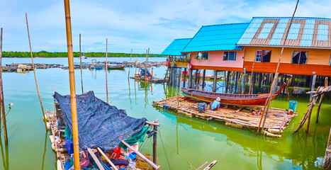Panorama with stilt houses and wooden shipyards, Ko Panyi fishing village, Thailand