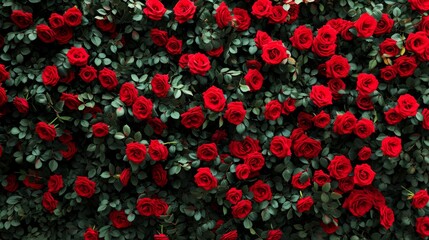 Natural background of red roses, generative ai