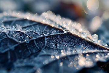 a close up of a leaf with drops of water on it - obrazy, fototapety, plakaty