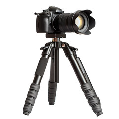 SLR camera on a tripod on a transparent background