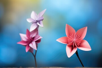 Origami flowers on a blue background