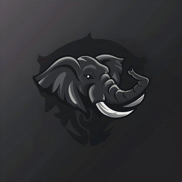 A logo illustration of a majestic elephant on a dark grey background. Created with generative AI.