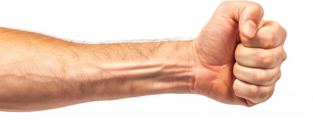 A close-up image of a persons arm with a fist, suggesting determination or approval.