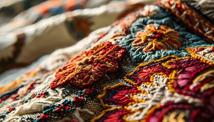a close up of a multicolored crocheted blanket - obrazy, fototapety, plakaty
