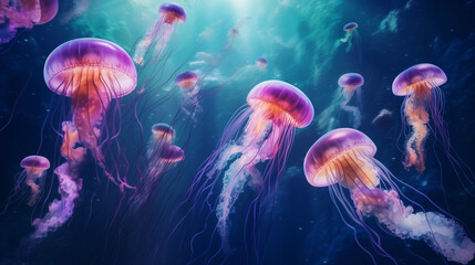 Jellyfish in the sea - obrazy, fototapety, plakaty