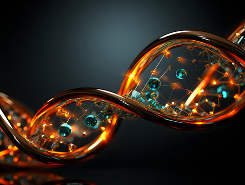 dna strand in orange light on a dark background