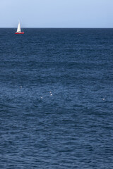 Obraz premium sailboat to blue sea and blue sky copy space