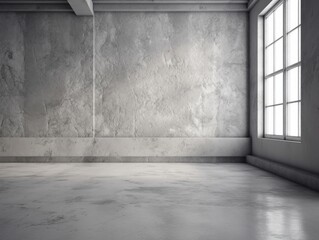 Empty room with concrete walls and a window. - Powered by Adobe
